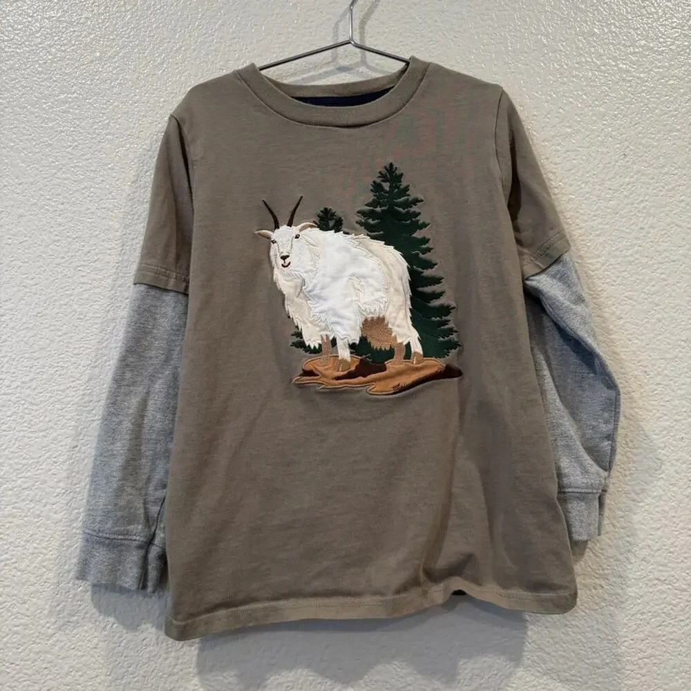 Gymboree Embroidered Goat Layered Top Rocky Mountain Olive Green Gray